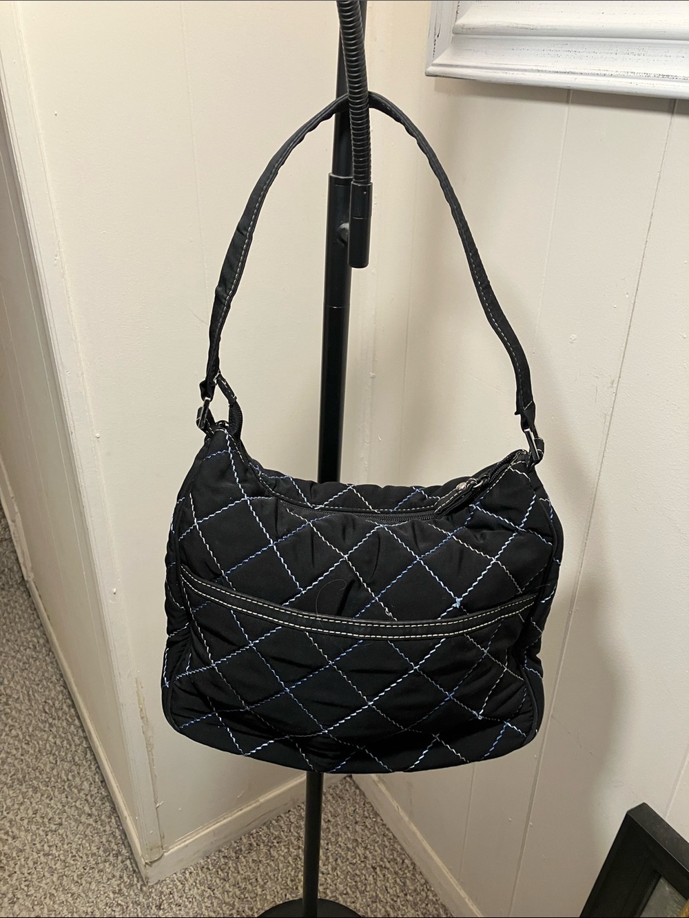 Vera Bradley Black Quilted Shoulder Bag with Blue Stitching - Picture 2 of 5